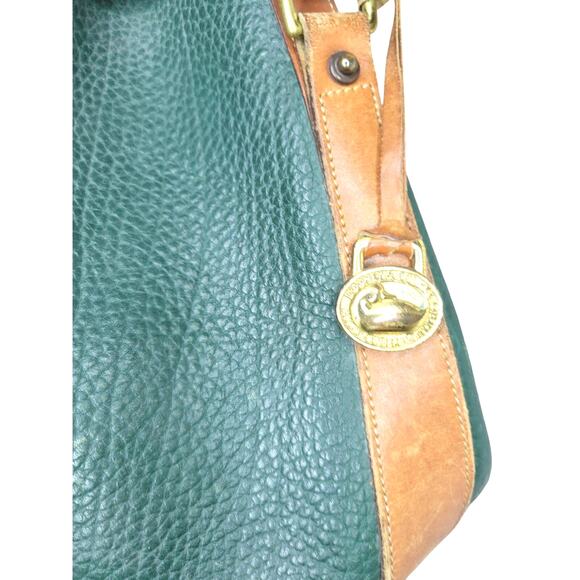 Vintage Dooney & Bourke Green & Tan Leather Bucket Purse - Picture 3 of 10